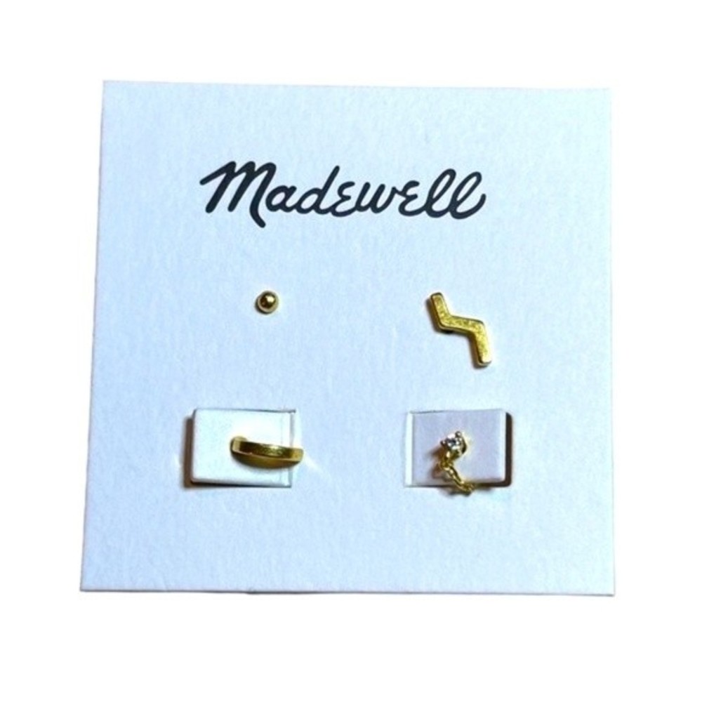 Madewell Zigzag Set of Unique 4 Gold-Plated Brass Cubic Zirconia Earrings NWT - Picture 2 of 10